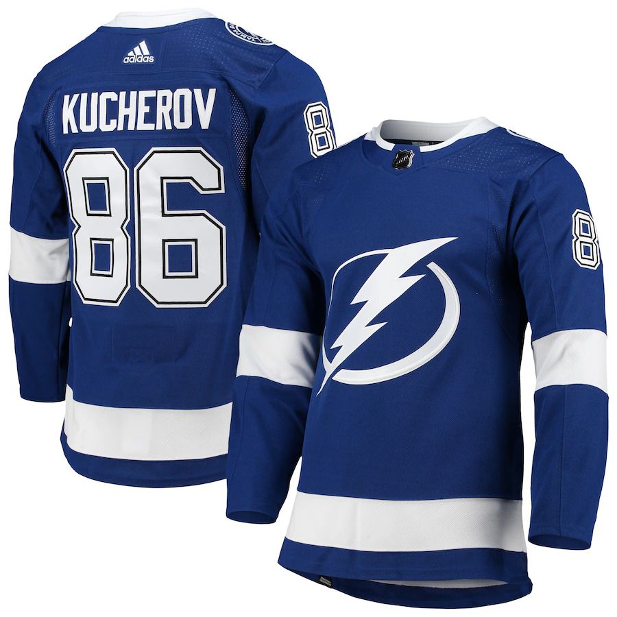 Men Tampa Bay Lightning 86 Nikita Kucherov adidas Blue Home Primegreen Authentic Pro Player NHL Jersey